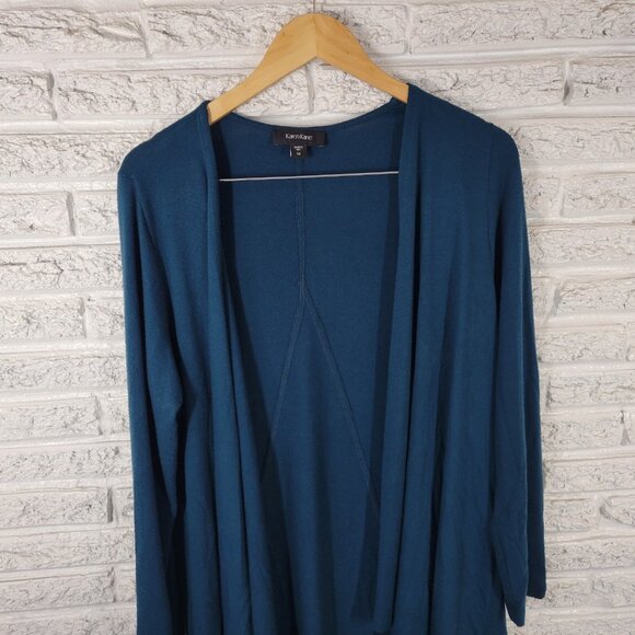 Karen Kane Womens Top 1X Plus Cardigan Open Blue Green Knit Poly Blend GRE33E - Picture 4 of 6